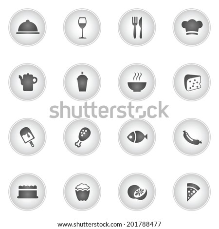 Food and drink monochrome circle button and icon set