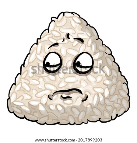 Vector Cartoon Onigiri Character. Rice Ball with Human Face. Scared Emoticon.