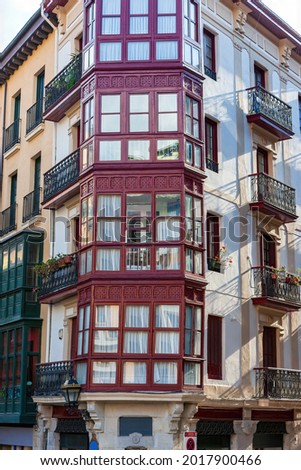 The facade of a residential building in the center of Bilbao