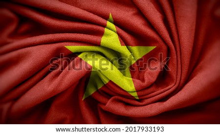 The national flag of Vietnam. Vietnam flag with fabric texture. Close up waving flag of Vietnam.
