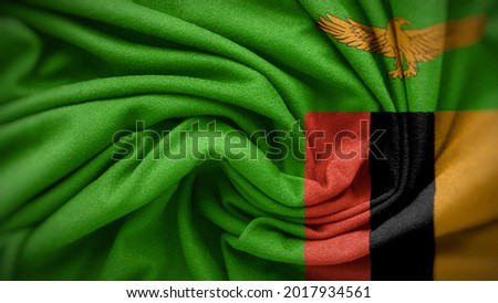 The national flag of Zambia. Zambia flag with fabric texture. Close up waving flag of Zambia.