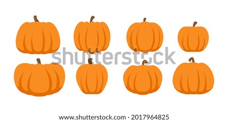 Pumpkin flat icons set. Halloween pumpkin set. Thanksgiving, harvesting the farm. Simple cartoon colorful vector illustration isolated on white