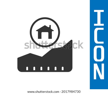 Grey Rising cost of housing icon isolated on white background. Rising price of real estate. Residential graph increases.  Vector
