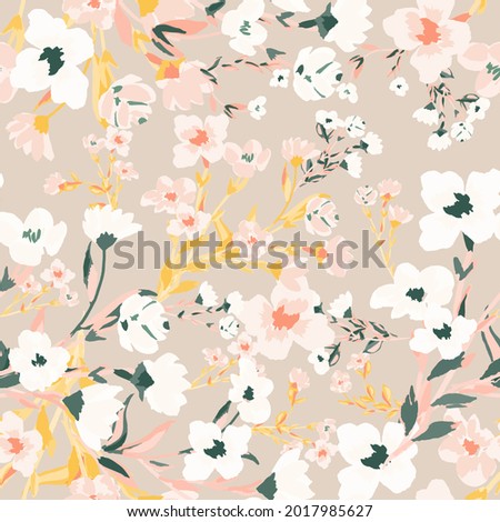 Beautiful floral motif. pink flowers intertwined in a seamless pattern on a gentle background