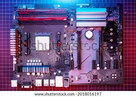 motherboard on a colored background. view from above
