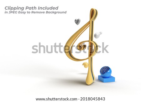 3D Render Golden Music Note Pen Tool Created Clipping Path Included in JPEG Easy to Composite