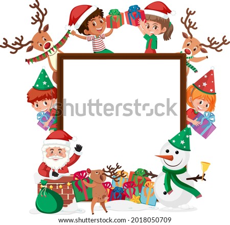 Empty banner with many kids in christmas theme illustration