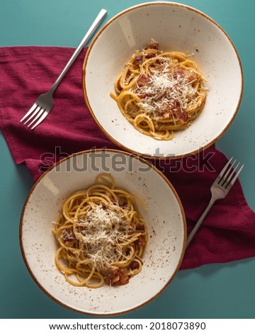 pasta carbonara for dinner for two Royalty-Free Stock Photo #2018073890
