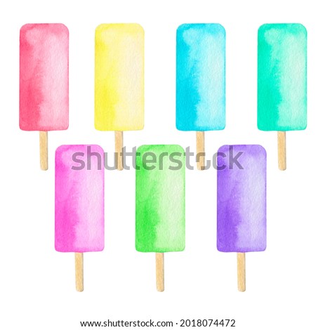  Watercolor ice cream clip art set .Summer Dessert. Popslice ice cream