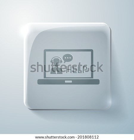 Glass square icon with highlights.  notebook with customer support
