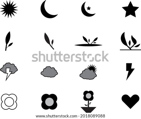 Nature Icons, Moon  Sky Icon, Tree And Flower Icon, For Using In Social Media Designed With Adobe Illustrator