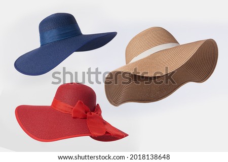 Vintage Panama hat, Woman hat on white background, Women's beach hat, red hat, Royalty-Free Stock Photo #2018138648