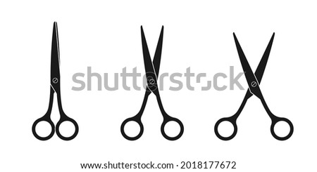 Scissior icon set. Hairdresser or barber scissors. Hair cut or tailor instrument. Vector illustration.