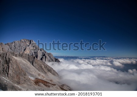 A picture of Jade dragon snow mountain at near peak in Yun Nan China.