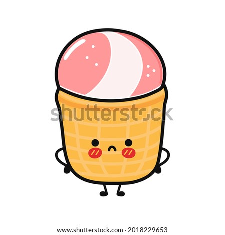 Cute sad Ice cream character. Vector hand drawn cartoon kawaii character illustration icon. Isolated on yellow background. Ice cream character concept
