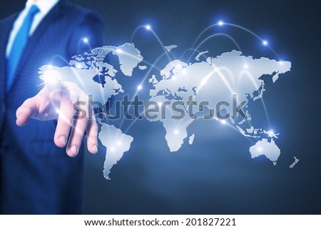 Close up of businessman touching icon of media screen