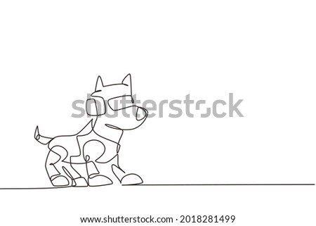 Single continuous line drawing toy robot with intelligence robotic dog or artificial pet friend technology. High tech entertainment, childhood. Dynamic one line draw graphic design vector illustration