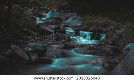 Long exposure shot of a stream running through the forest