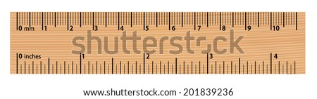 Wooden textured brown ruler isolated with centimeter and inches measuring units. vector art image illustration, isolated on white background