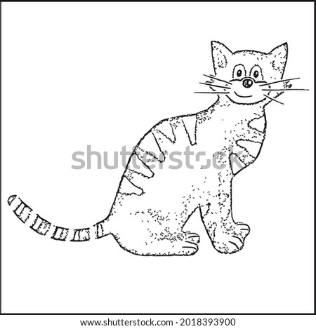 Cat Coloring Pages. Outline of Cartoon Fluffy Cat, Striped Cat, kitten. Pets. Coloring Book for Kids