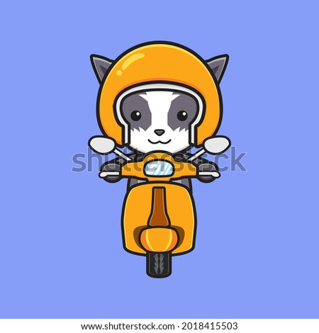 Cute cat driving scooter cartoon icon illustration. Design isolated flat cartoon style