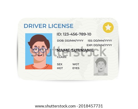 Drivers License. A plastic identity card. Vector flat illustration of the template