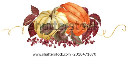 Fall border clipart with pumpkins, marsala leaves, red berries, autumn arrangement clipart for thankdgiving, wedding invitation