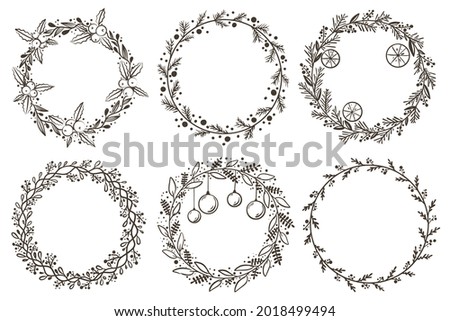 Collection of Christmas floral wreaths. Modern design for Holidays invitation card,  poster, banner, greeting card, postcard, packaging, print. Vector illustration.  Royalty-Free Stock Photo #2018499494