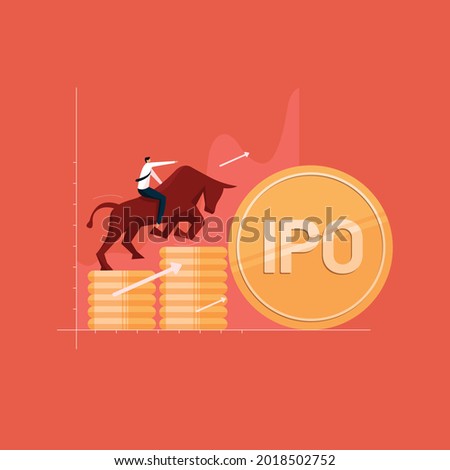 businessman with Initial Public Offering IPO concept, Growing Stock Market shares, Bull with Stock Market Price Royalty-Free Stock Photo #2018502752