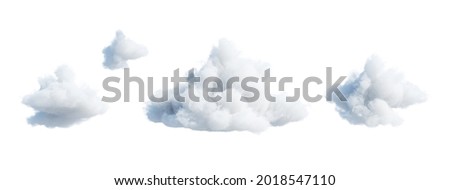 3d render, abstract clouds and cumulus clip art isolated on white background, sky elements