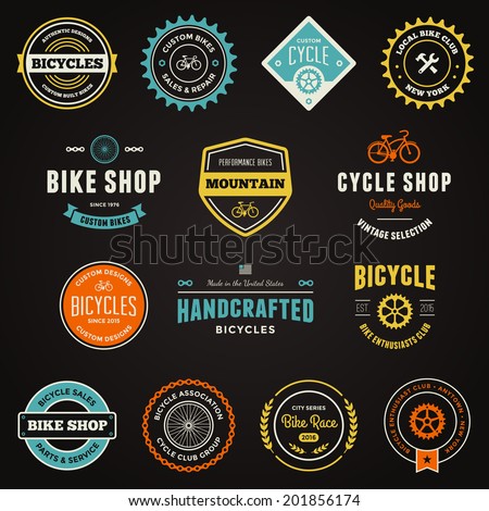 Set of bicycle graphics and logo design emblems