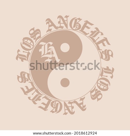 Gothic Los Angeles L.A slogan print with ancient font text and ying yang symbol for man and woman tee t shirt or sweatshirt print design
