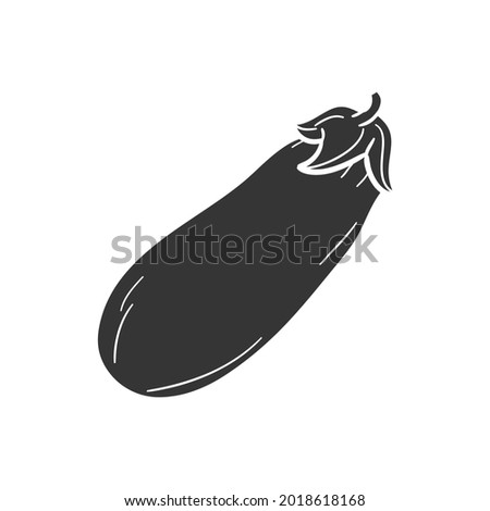 Eggplant Vegetable Icon Silhouette Illustration. Agriculture Food Vector Graphic Pictogram Symbol Clip Art. Doodle Sketch Black Sign.