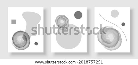 Creative posters for wall decoration in modern minimalist art style. Abstract shapes and watercolor. Design for postcards, brochures, print and social media. Vector illustration.