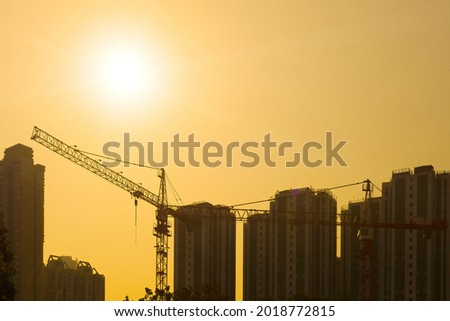 Construction site in Hong Kong at sunset