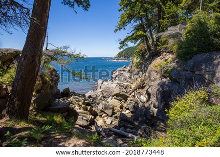 Seashore rocky landscape in summer at Larrabee State Park in Bellingham Washington. Royalty-Free Stock Photo #2018773448