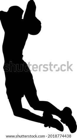 vector illustration of athlete silhouette doing a slam dunk.