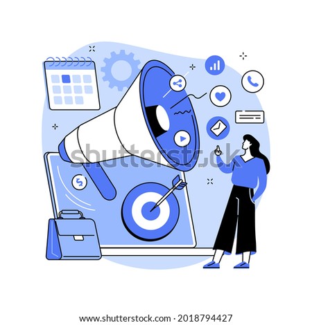 Marketing campaign abstract concept vector illustration. Business strategy, digital product advertising, target audience in social media, brand communication, company website abstract metaphor. Royalty-Free Stock Photo #2018794427