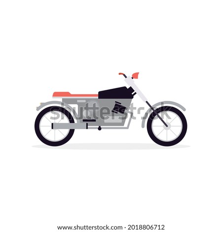 Racing sportive cool motorcycle cartoon icon, flat vector illustration isolated on white background. Motorcycle or motorbike transport for sport and traveling.