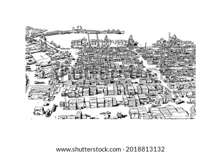 Building view with landmark of Izmir is a city in Turkey. Hand drawn sketch illustration in vector.