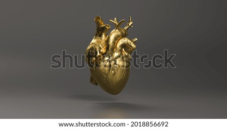 Gold Anatomical human Heart. Anatomy and medicine concept image. Royalty-Free Stock Photo #2018856692