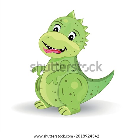 Beautiful  illustration on white background. Isolated.Stock Vector.A fictional animal from cartoons. Colorful green character with paws and horns. Dragon. Animation. Playful and friendly friend
