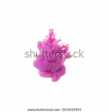 dissolving clouds of purple ink in water on a white background.