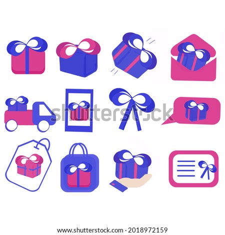 illustration collection of gift icons in blue and pink in flat style