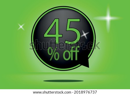 45 percent off black balloon and floating. with green background, banner 45% off green, shadow