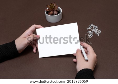 Woman Hand Holding Blank Notes Writing New Messege Updates Ideas. Lady Palm Showing Envelope Folding Sending Letters Post Address.