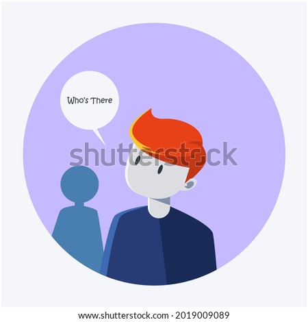 A man talking to someone he doesn't know in a round frame. Vector illustration