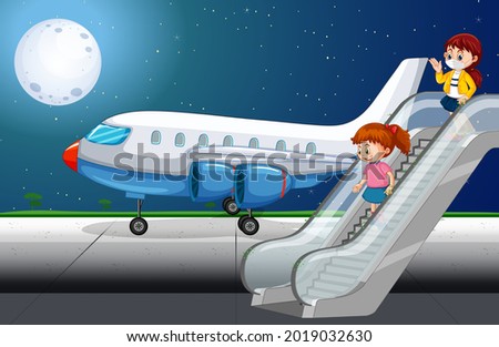 Paassengers getting off the plane illustration