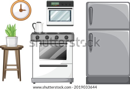 Kitchen furniture set for interior design on white background illustration