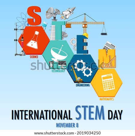 International STEM day on November 8th banner with STEM logo illustration